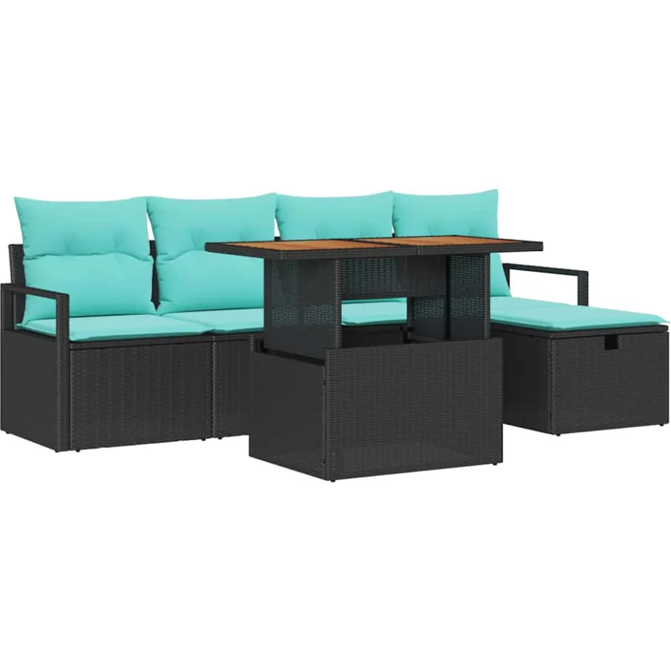 vidaXL Tuinbankenset 6 st Zwart poly rattan, foto 3