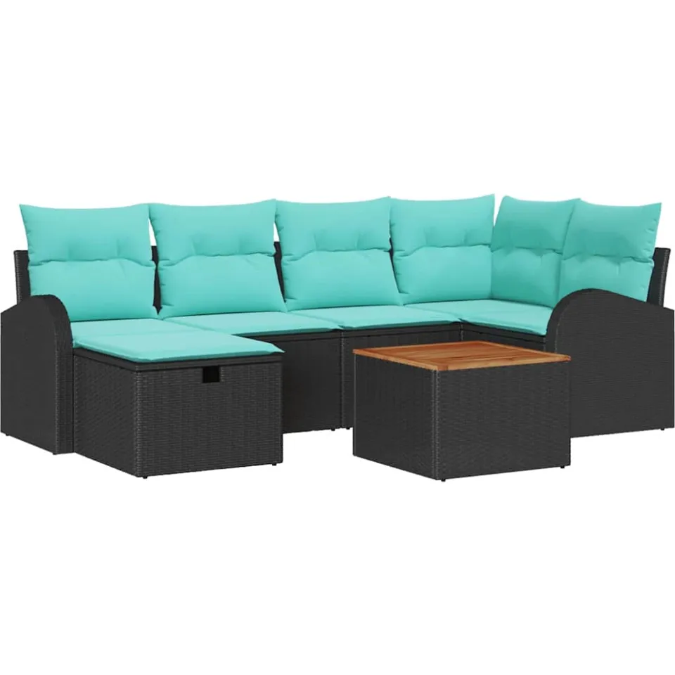 vidaXL Tuinbankenset 7 st Zwart Poly riet