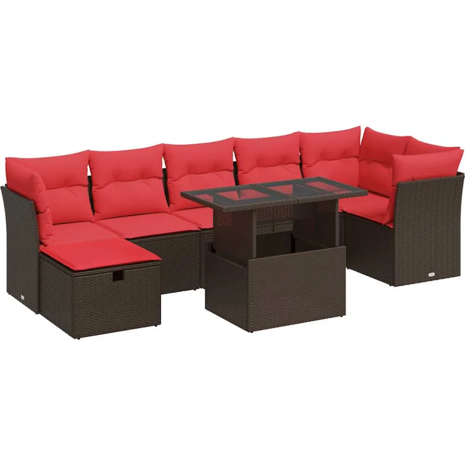 vidaXL 8-delige Loungeset met kussens poly rattan bruin, foto 3