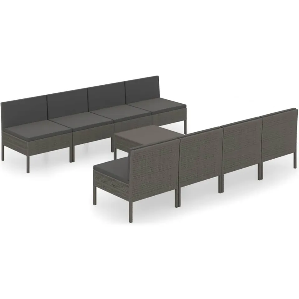 vidaXL 9-delige Loungeset met kussens poly rattan grijs, foto 3