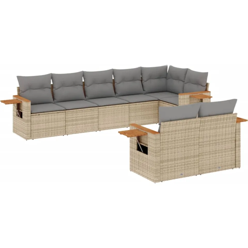 vidaXL 8-delige Loungeset met kussens poly rattan beige, foto 3