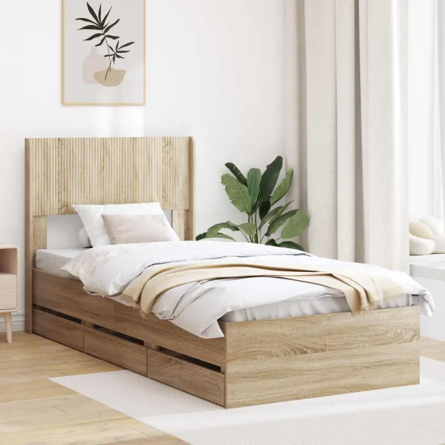 vidaXL Bedframe met opbergruimte en hoofdbord Sonoma Eiken 75 x 190 cm Bruin