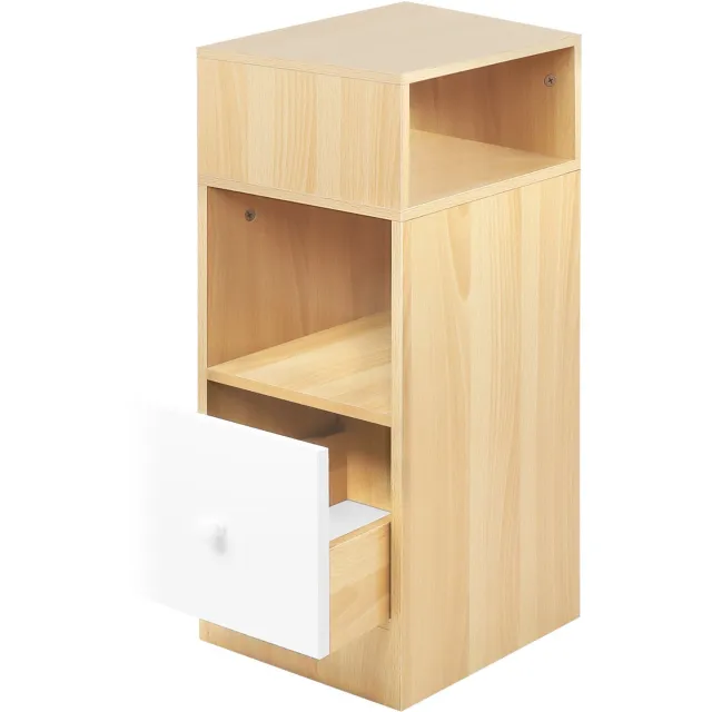 PIPIPOXER Nachtkastje Set van 2 - Bijzettafels met Lade - 25 x 30 x 66 cm - voor Slaapkamer of Woonkamer - Houtkleur + warm wit