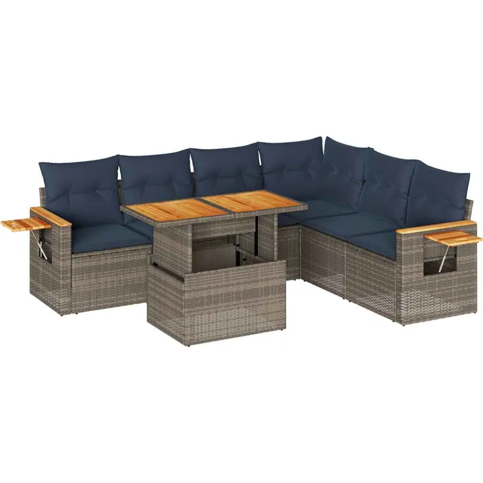 vidaXL 7-delige Loungeset met kussens poly rattan acacia grijs, foto 3