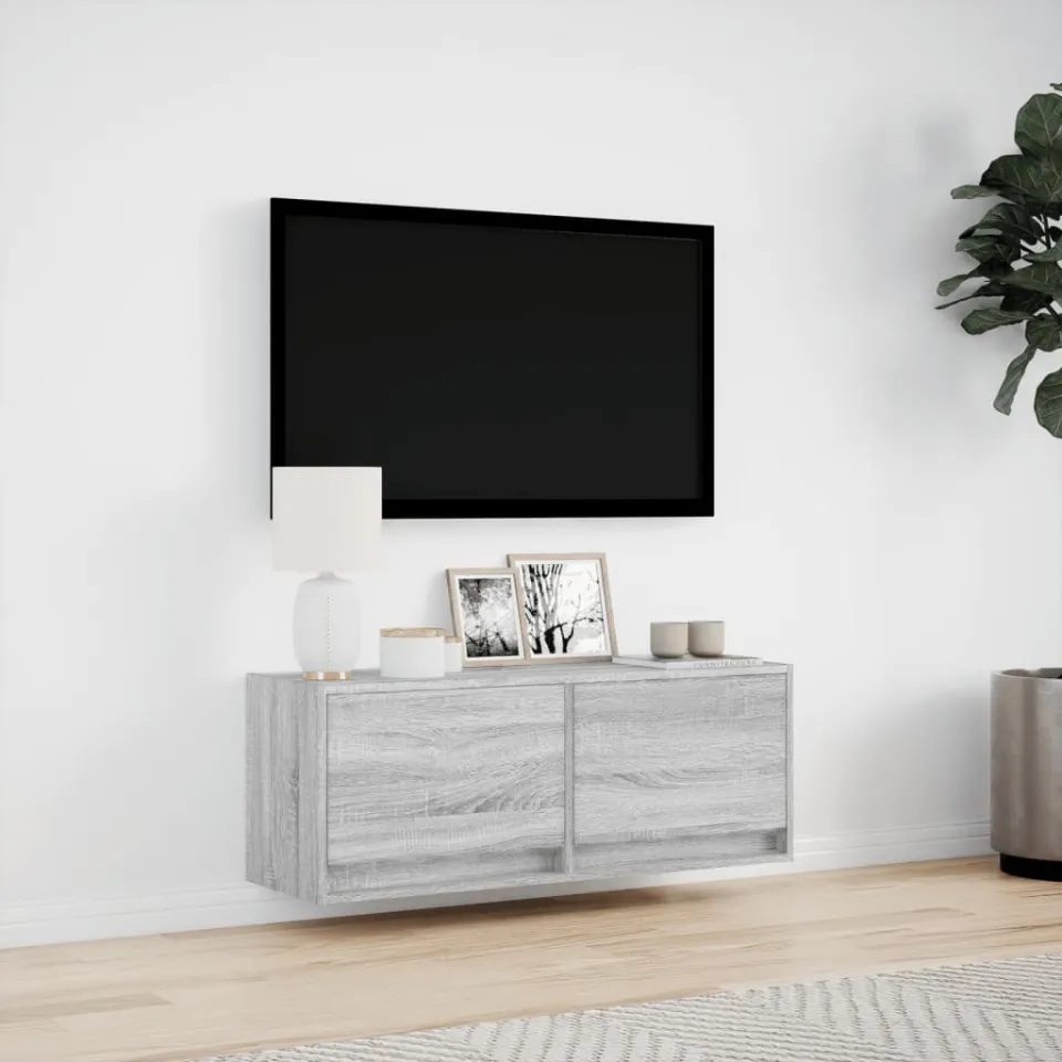 vidaXL Tv-wandmeubel met LED-verlichting 100x31x35 cm grijs sonoma, foto 2