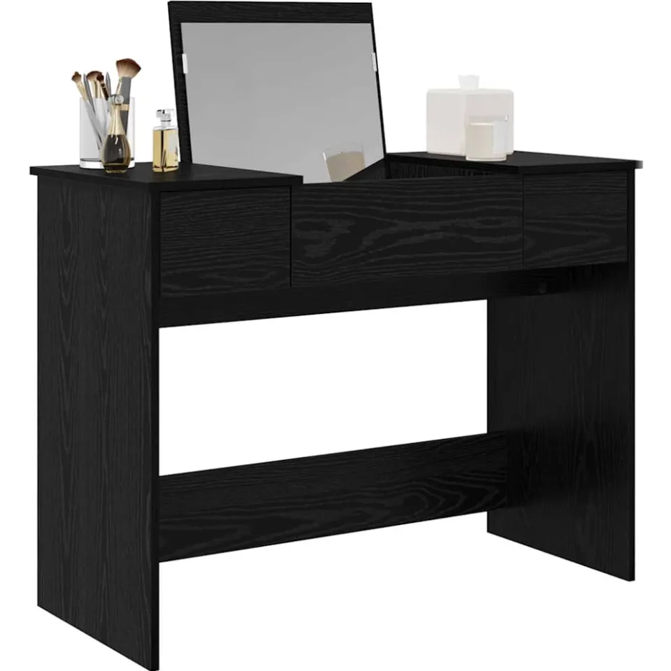 vidaXL Cosmetische Tafel met lade Zwart Eiken 100 x 45 x 76 cm