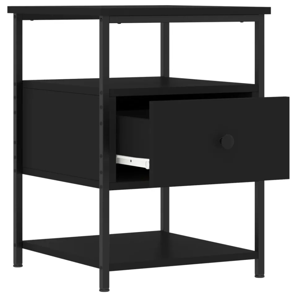 vidaXL Nachtkastjes 2 st 40x42x56 cm bewerkt hout zwart, foto 4