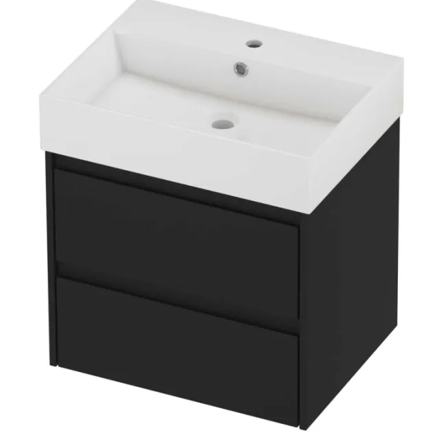 Proline Zara Badmeubelset Porselein Loft 1 Kraangat 60x46x65 cm Glans Wit Mat Zwart