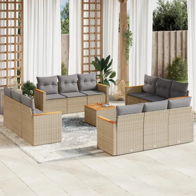 vidaXL 13-delige Loungeset met kussens poly rattan gemengd beige, foto 2