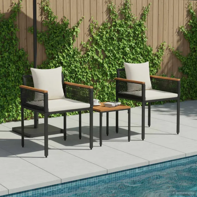 vidaXL Buitenmeubelset met kussen Zwart en Cream Wit poly rattan, foto 2