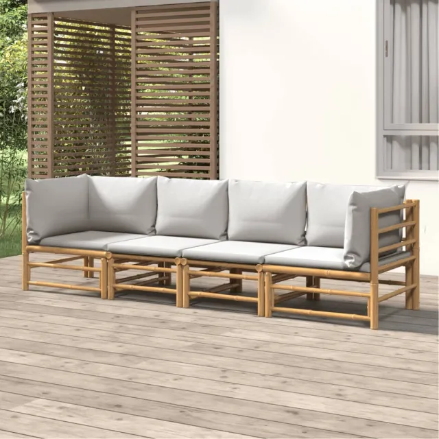 vidaXL 4-delige Loungeset met kussens bamboe lichtgrijs Bruin