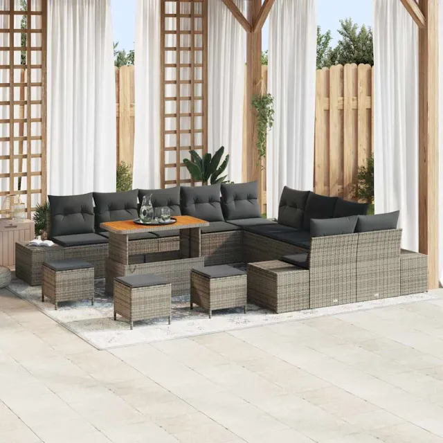 vidaXL Tuinbankenset 14 st Grijs poly rattan