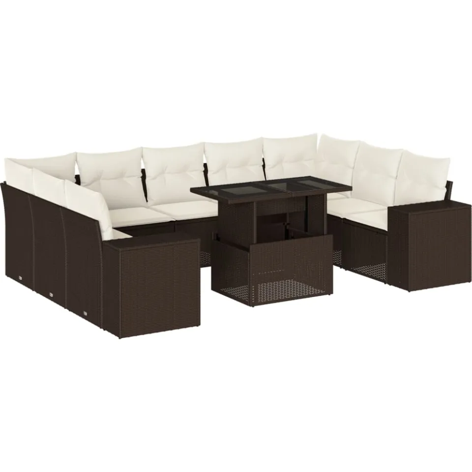 vidaXL 10-delige Loungeset met kussens poly rattan bruin, foto 3