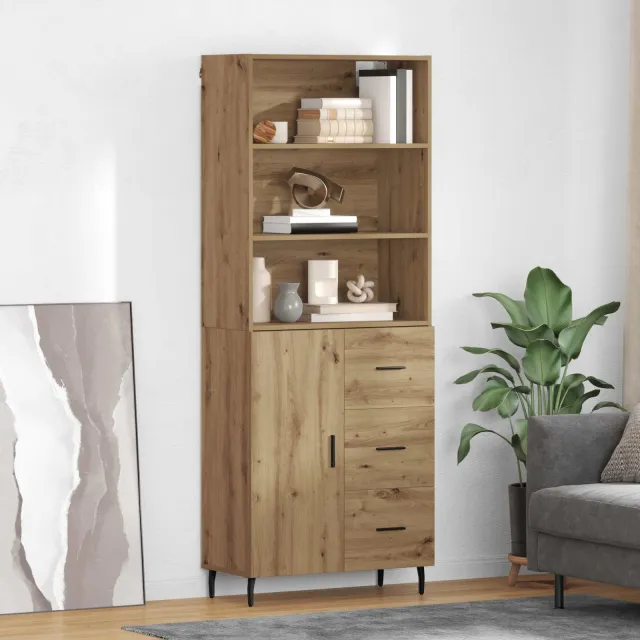 vidaXL Hoge kast 2 st Artisan Eiken 69,5 x 32,5 x 180 cm Bewerkt hout Bruin