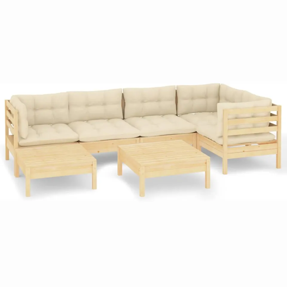vidaXL 7-delige Loungeset met crèmekleurige kussens massief grenenhout, foto 3