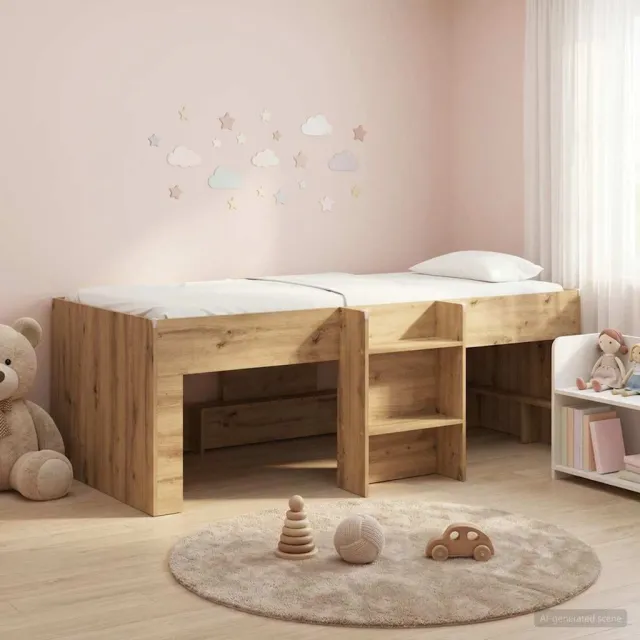 vidaXL Kinder Hoogslaper Artisanaal eiken 90 x 200 cm Bewerkt hout Bruin