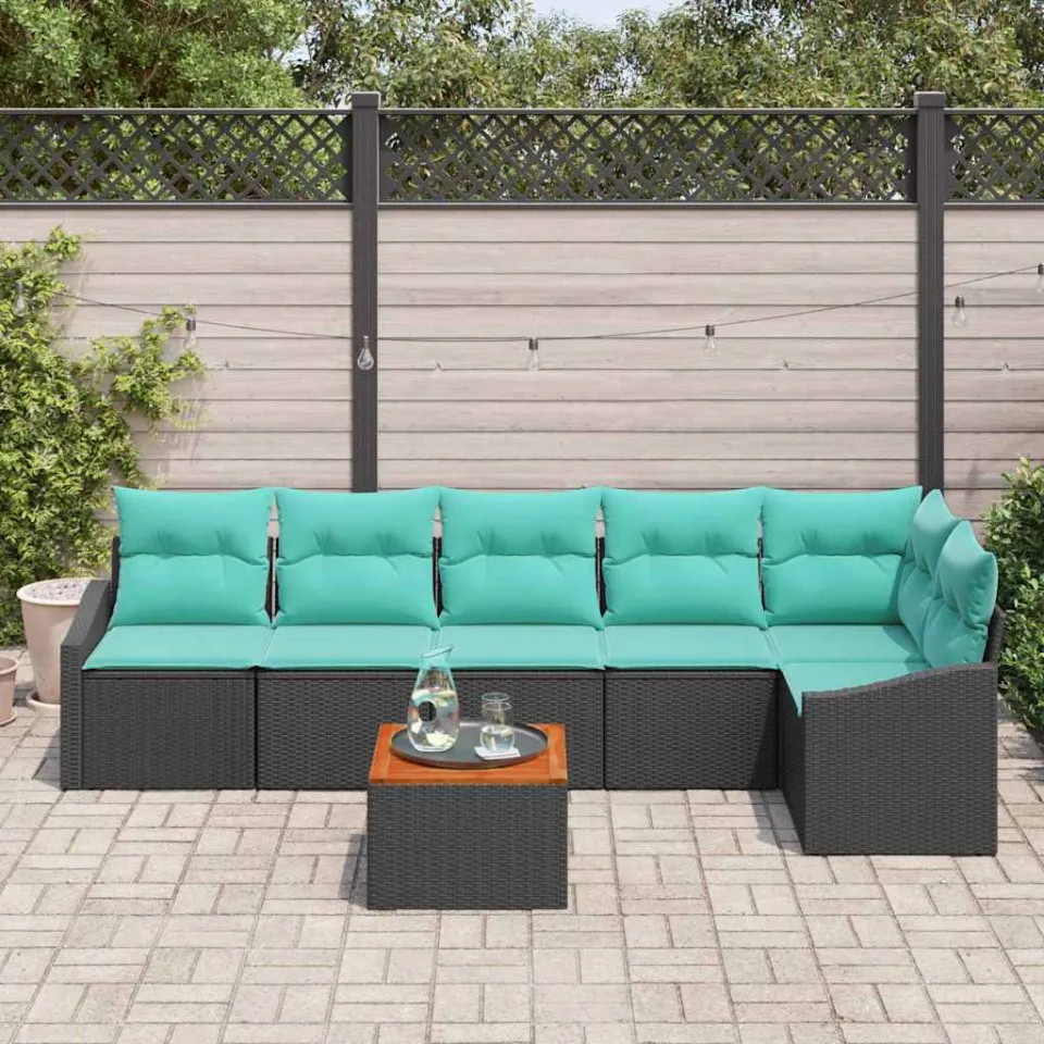 vidaXL Tuinbankenset 7 st Zwart poly rattan