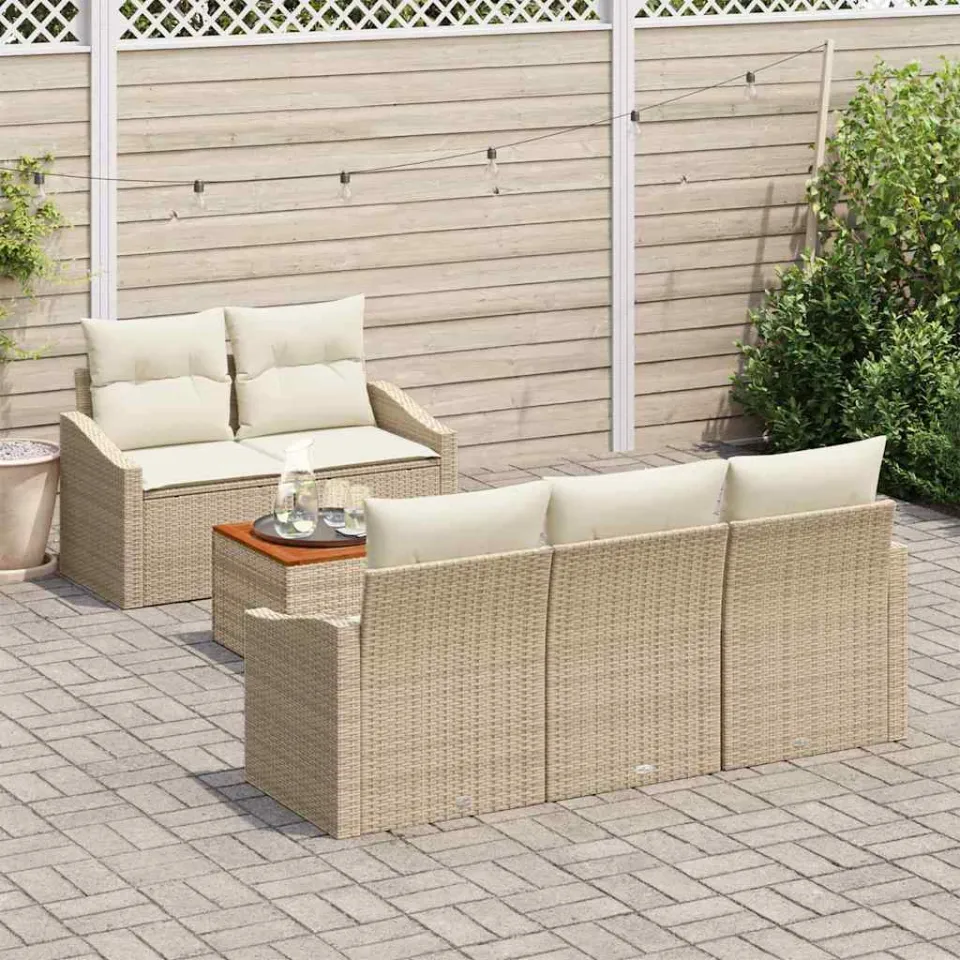 vidaXL Tuinbankenset 6 st Beige en Crème poly rattan