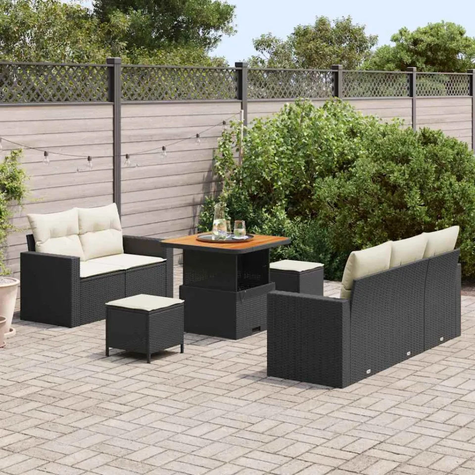 vidaXL Tuin Sofa Set met kussen 8 pcs Zwart poly rattan, foto 3