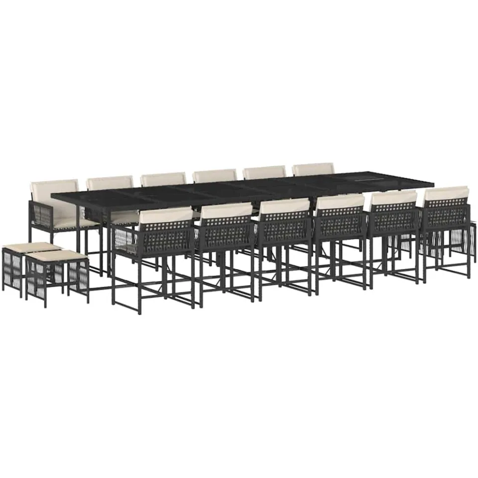 vidaXL 17-delige Tuinset met kussens poly rattan zwart