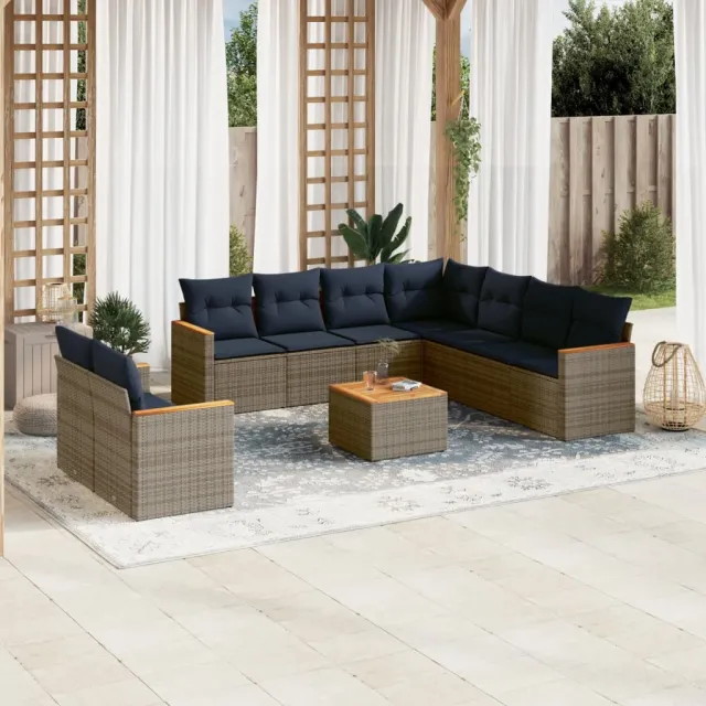 vidaXL 10-delige tuinbankset met kussens, grijs polyrotan, foto 2