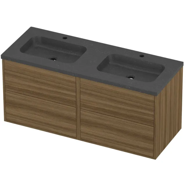 Proline Rollo Badmeubelset Hardsteen Elegant Dubbel 2 Gaten 120x46x54 cm Blue Stone Caramel Walnut Houtlook