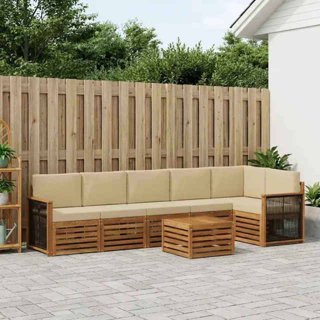 vidaXL Buiten bankenset 7 st 6-zits Natuurlijk en Beige
