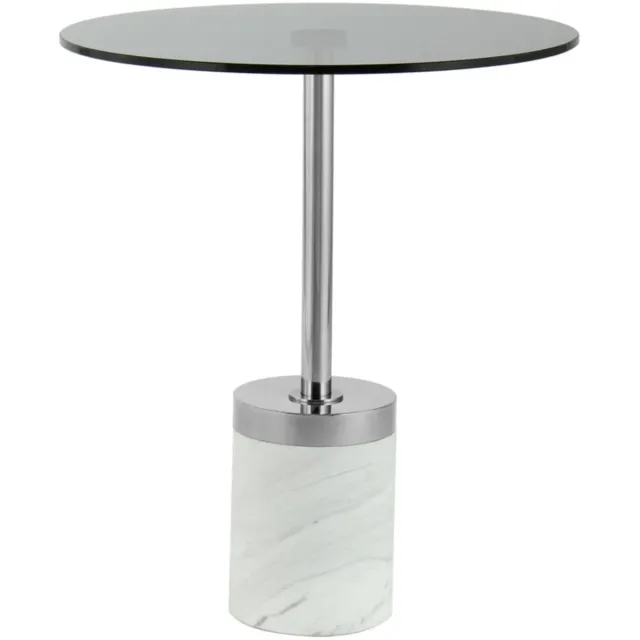 Padiro ronde bijzettafel - Ø 46 x 53 cm - Grafiet / Wit - Modern Art deco Glamour - Glas, Roestvrij staal, Marmer - binnen/buiten grijs