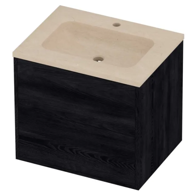 Proline Rollo Badmeubel Hardsteen Elegant 1 Kraangat Voor Grepen 60x46x54 cm Sand Stone Black Oak Eiken