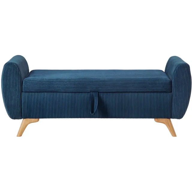 MUVANO Opvouwbare opbergbank - Zitbank met ribstof en houten poten - Met armleuningen - 145 x 51 x 57 cm - Voor slaapkamer, woonkamer en hal - Blauw
