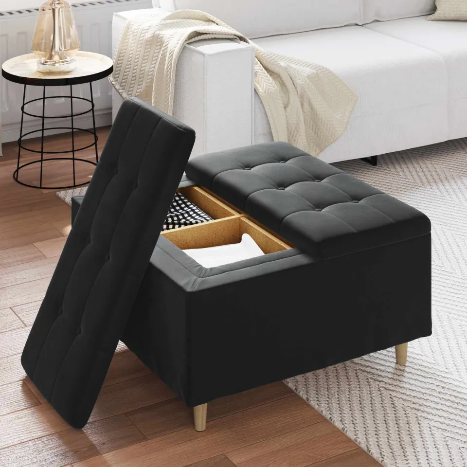 vidaXL Ottoman met Opbergruimte Zwart 80 x 80 x 45 cm Fluweel, foto 4
