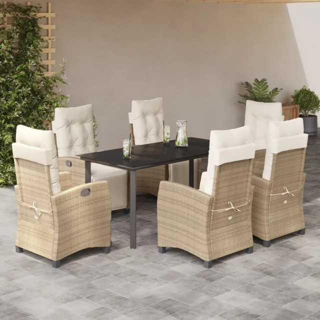 vidaXL 7-delige Tuinset met kussens poly rattan beige, foto 2