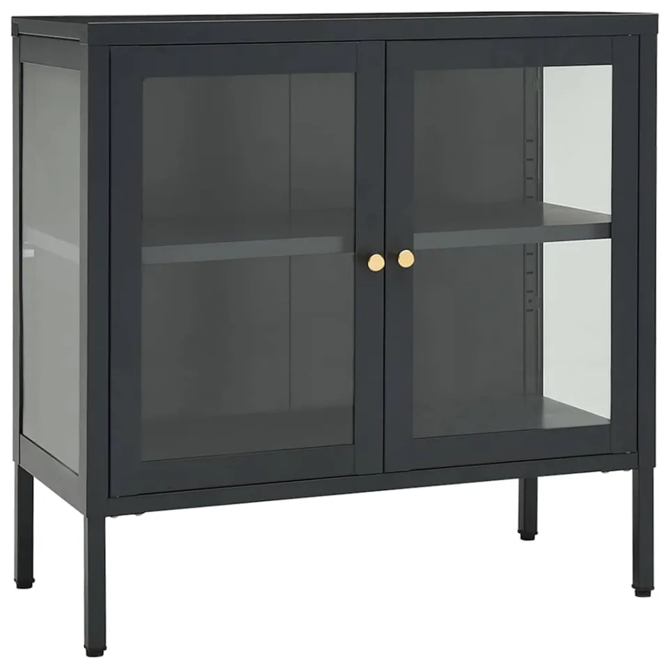 vidaXL Dressoir 70x35x70 cm staal en glas antracietkleurig, foto 3