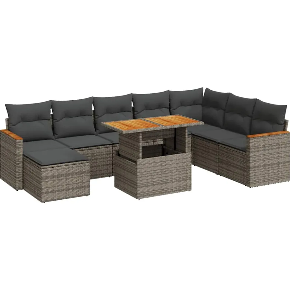 vidaXL 9-delige Loungeset met kussens poly rattan acacia grijs, foto 3