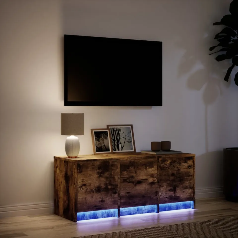 vidaXL Tv-meubel met LED 97x34x40 cm bewerkt hout gerookt eikenkleur, foto 4
