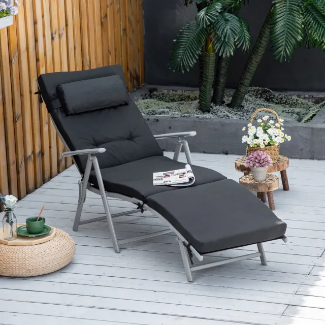 MODENUIT Chaise Longue 137 x 63,5 x 100,5 cm - 7 Standen Verstelbaar - Tuin, Balkon En Camping - Metaal - Zwart