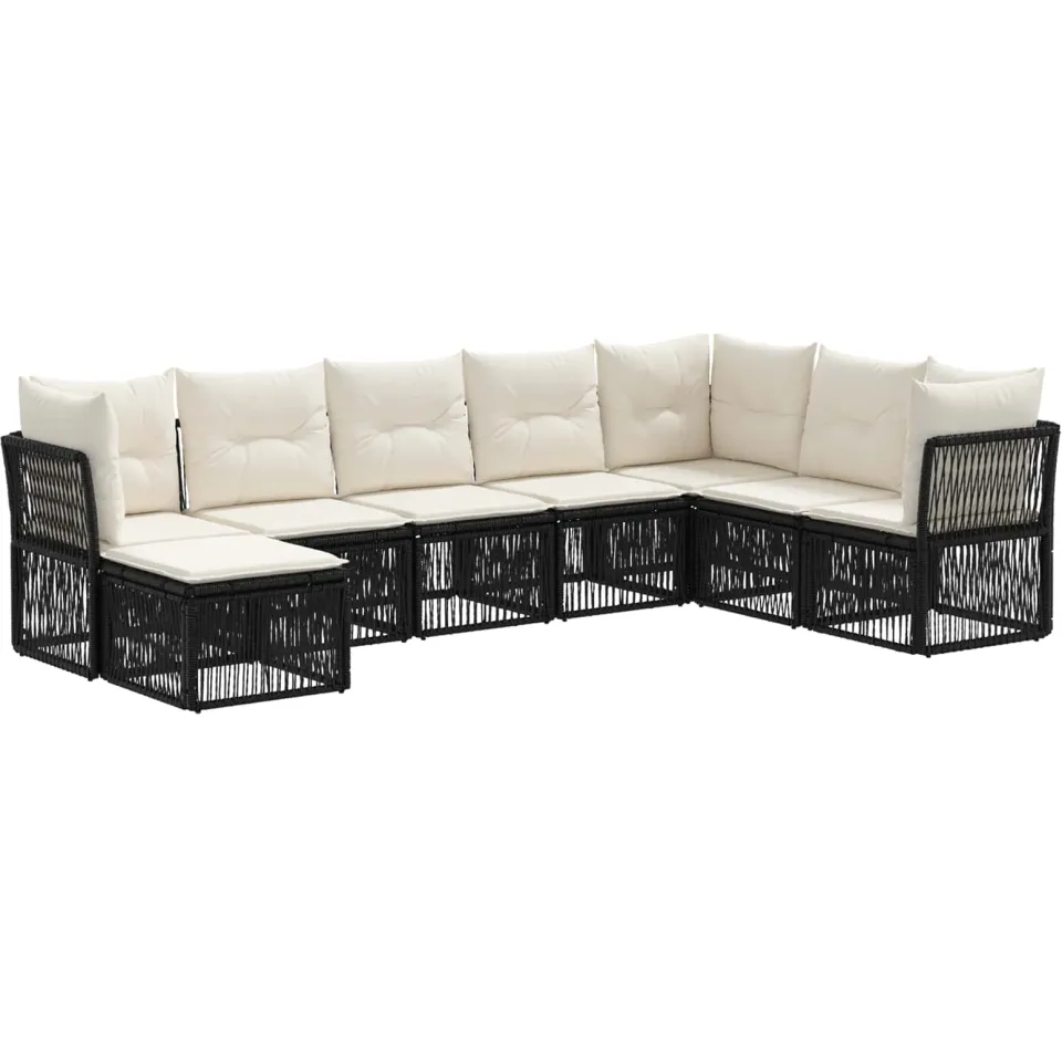 vidaXL Tuinbankenset 8 st Zwart poly rattan, foto 3