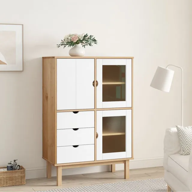 vidaXL Hoge kast OTTA 85x43x125 cm massief grenenhout bruin en wit, foto 2