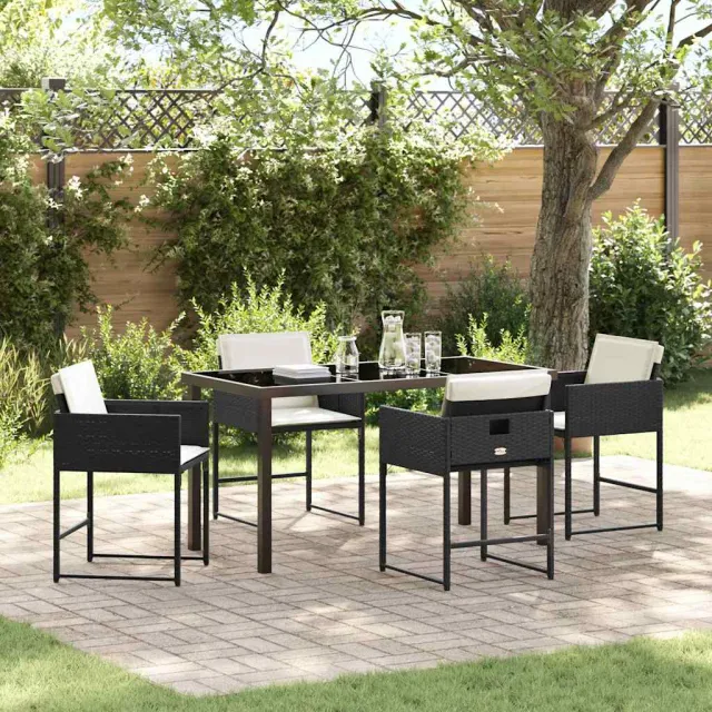 vidaXL Tuin eettafelset 5 st Zwart poly rattan