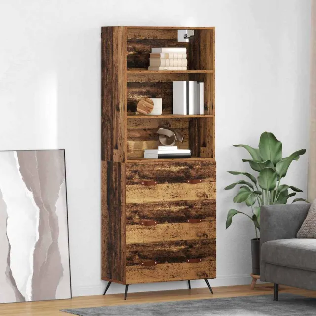 vidaXL Hoge kast Oud Hout 69,5 x 34 x 180 cm Bewerkt hout bruin, foto 2