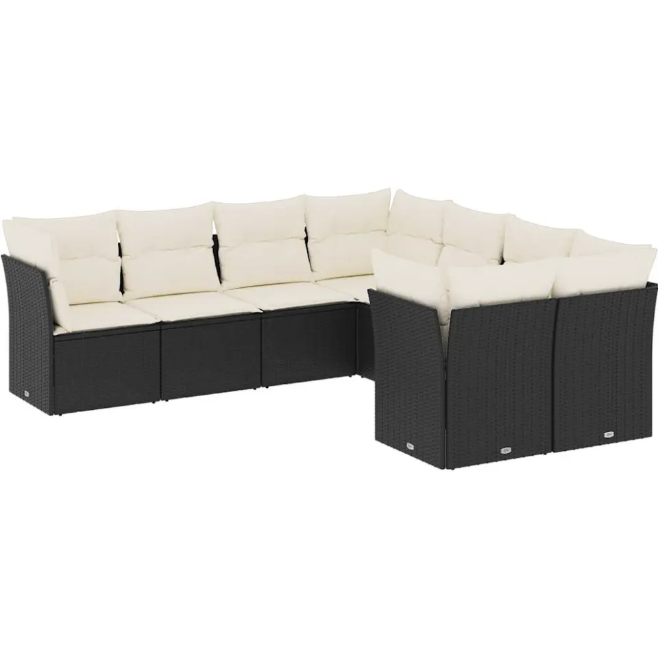 vidaXL 8-delige Loungeset met kussens poly rattan zwart, foto 3