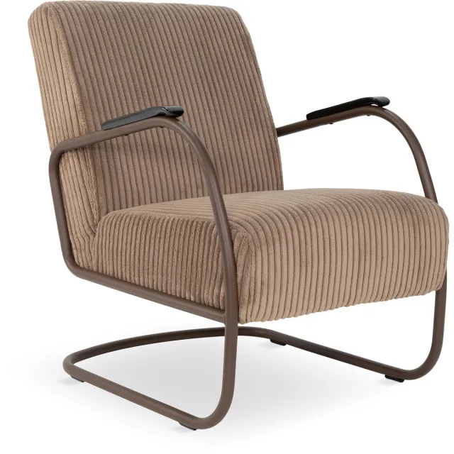Spinder Design Retro Fauteuil - Brede ribstof - Chocolate Brown/Espresso - Staal