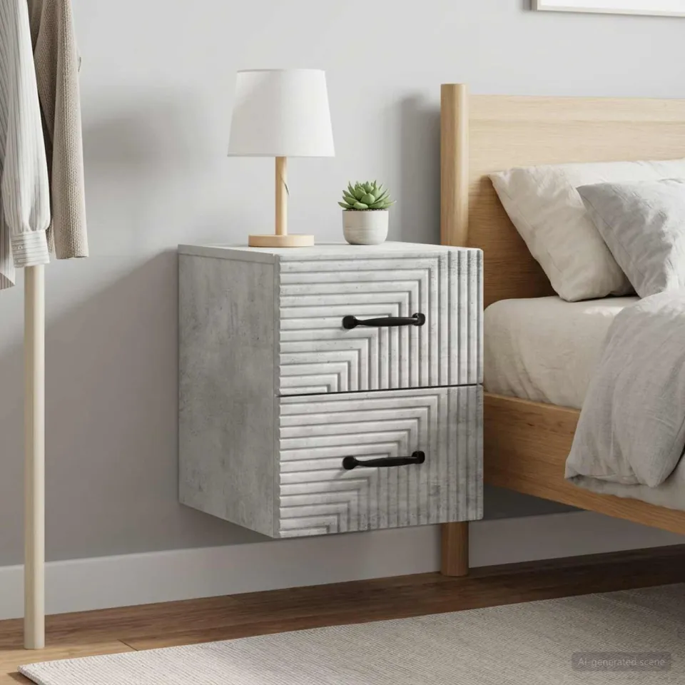 vidaXL Wandbeugel Bedkast 2 st Betongrijs 34,5 x 33 x 40 cm grijs, foto 4