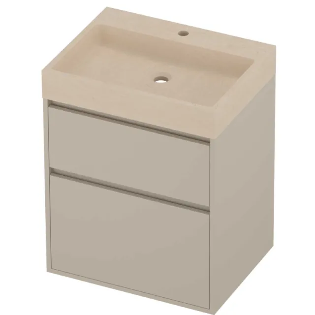 Proline Evoli Badmeubelset Hardsteen Loft 1 Kraangat Greeploos 60x46x75 cm Sand Stone Soft Linen Beige