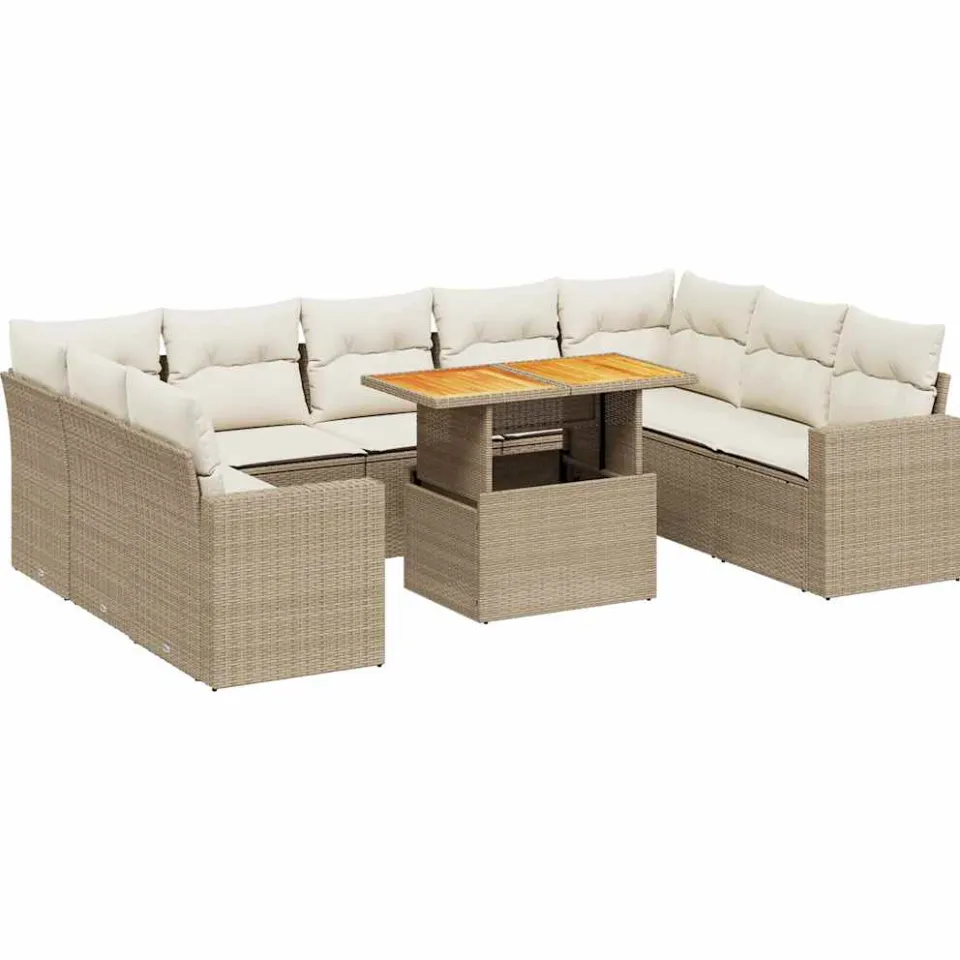 vidaXL 10-delige Loungeset met kussens poly rattan beige, foto 3