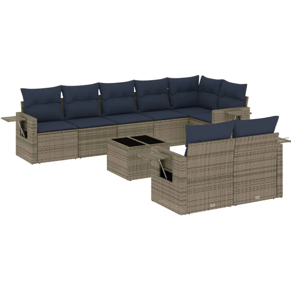 vidaXL 9-delige tuinbankset met kussens, grijs polyrotan, foto 3