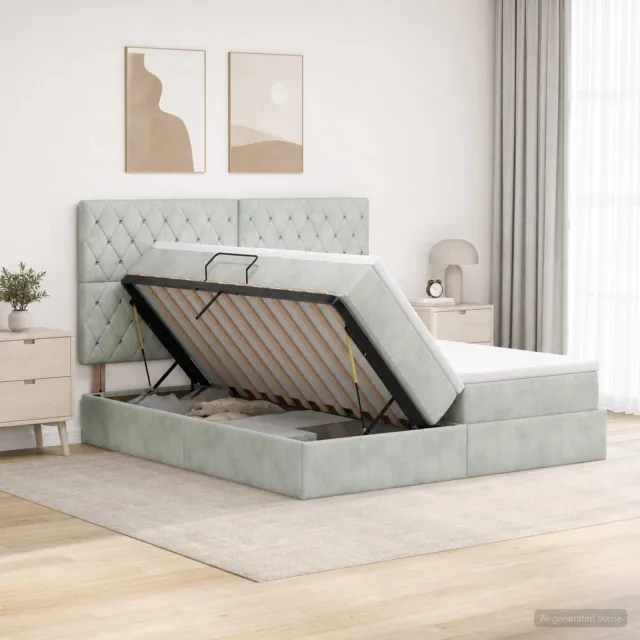 vidaXL Opslag bed met hoofdeinde Lichtgrijs 200 x 200 cm Fluweel