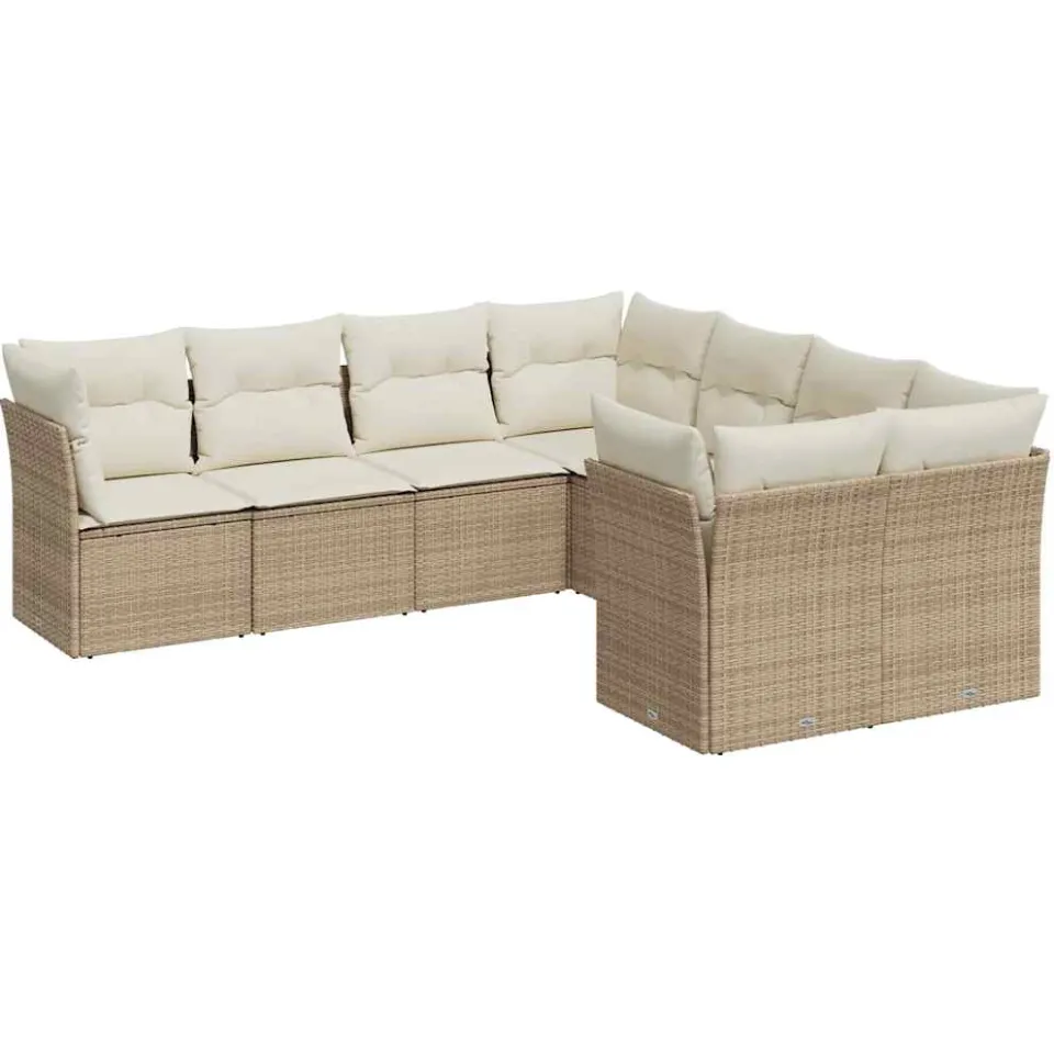 vidaXL 8-delige Loungeset met kussens poly rattan beige, foto 4