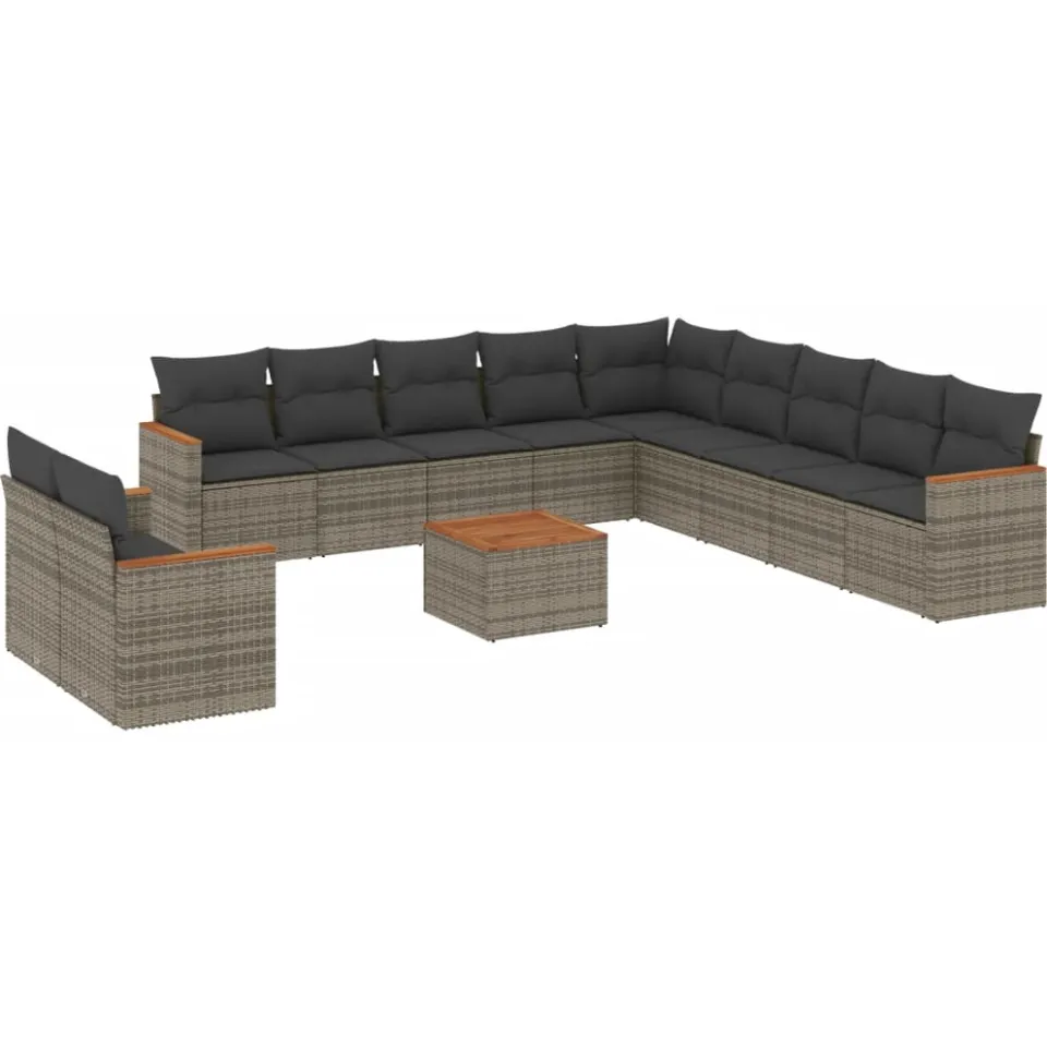 vidaXL 12-delige Loungeset met kussens poly rattan grijs