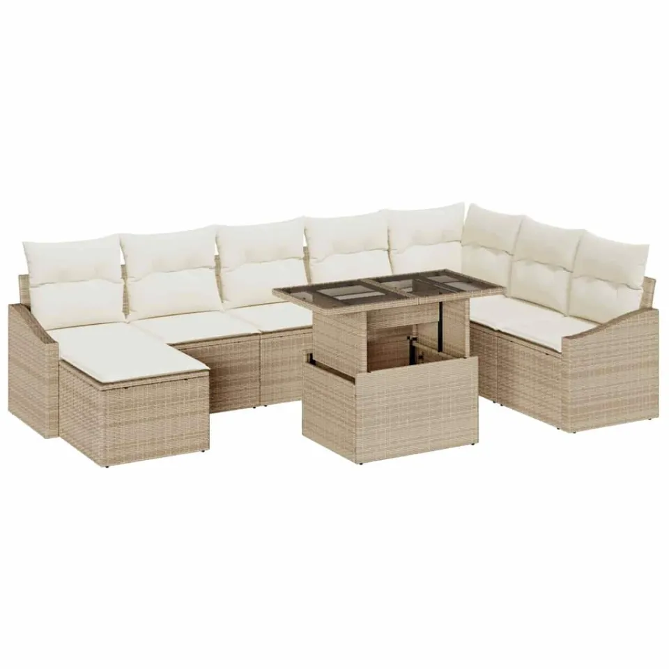 vidaXL Bankstel 9 st Beige en Crème poly rattan